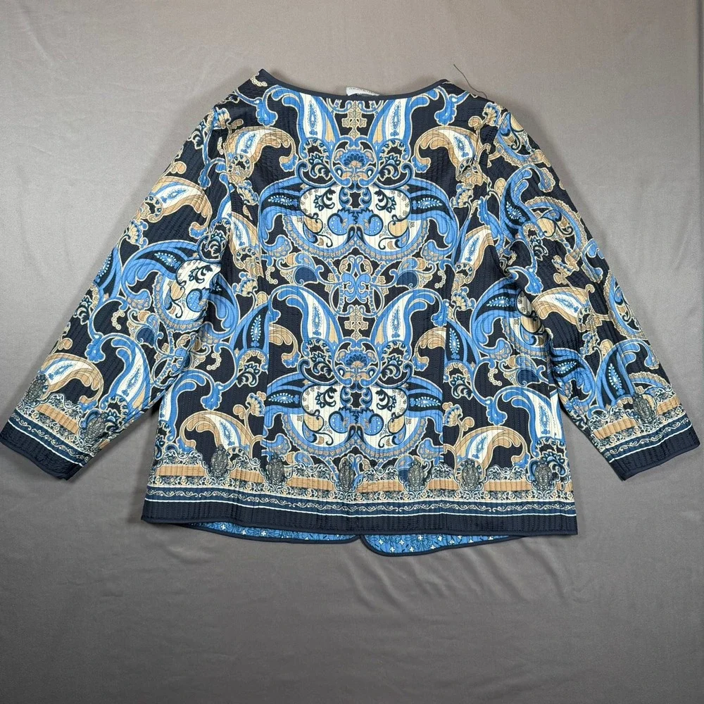 Catherines Petite Paisley Quilted Open Front Jacket Blue Tan 0XWP‎ 14/16WP